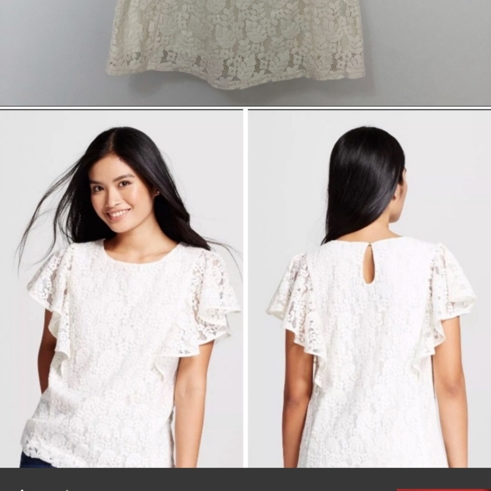 Merona small lace flutter boho ivory blouse